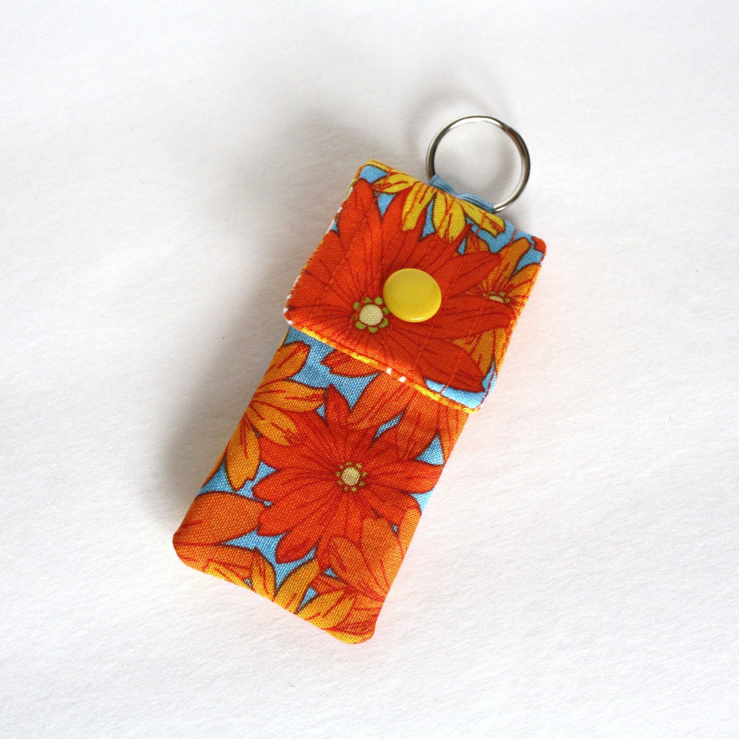 Keyring pouch Square USB case Tangerine floral