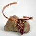 Copper Heart Cuff Bracelet- a Charmed Copper Cuff Featuring Forged and Hammered Copper, PMC Metal Clay and Genuine Ruby- Dangling Heart