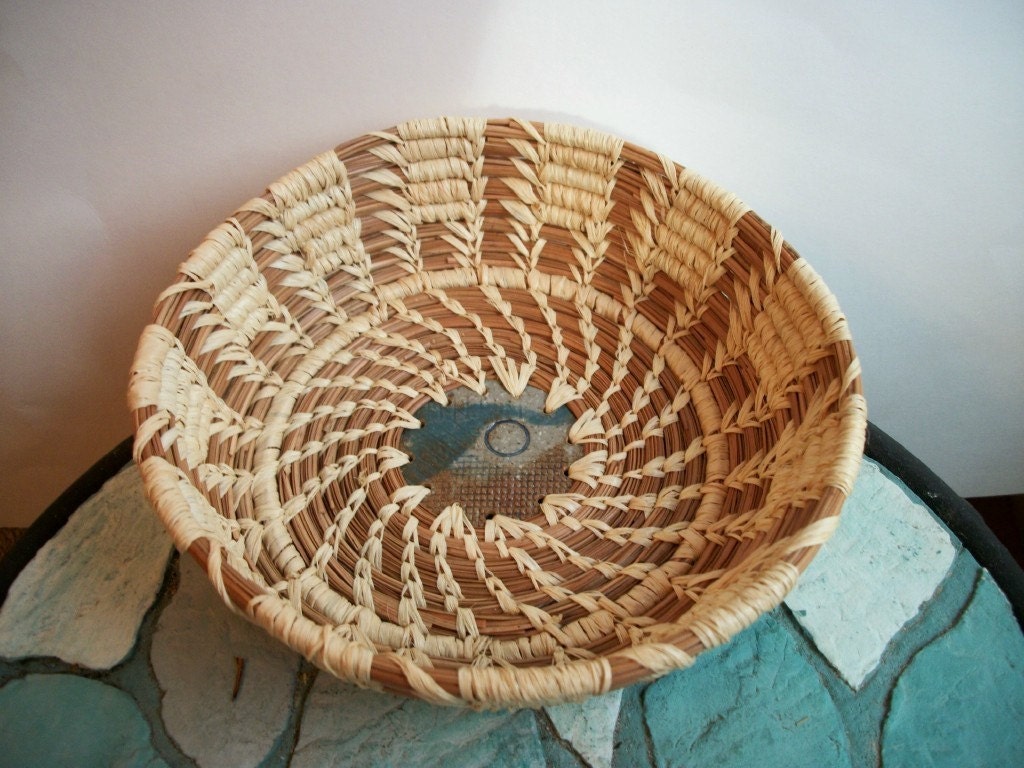Round Pine Needle Basket with Earthenware Center