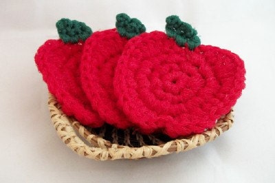 Three Red  Apple Dish Scrubbies