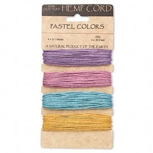 New Card Pack 1mm Diameter Hemp Cord 120 Ft Total Pastel Color Palette Purple,Pink,Lt Blue, and Gold Great Craft and Jewelry Craft Supplies