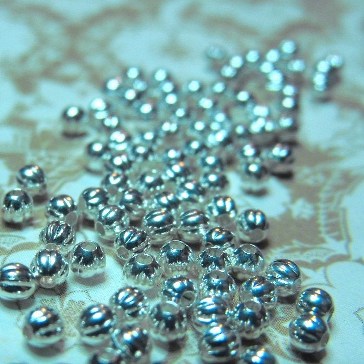 100 Pack 2.5mm Sized Cute Silver Plated Corrugated Round Shaped Beads GREAT Jewelry Supplies and Free Domestic Shipping