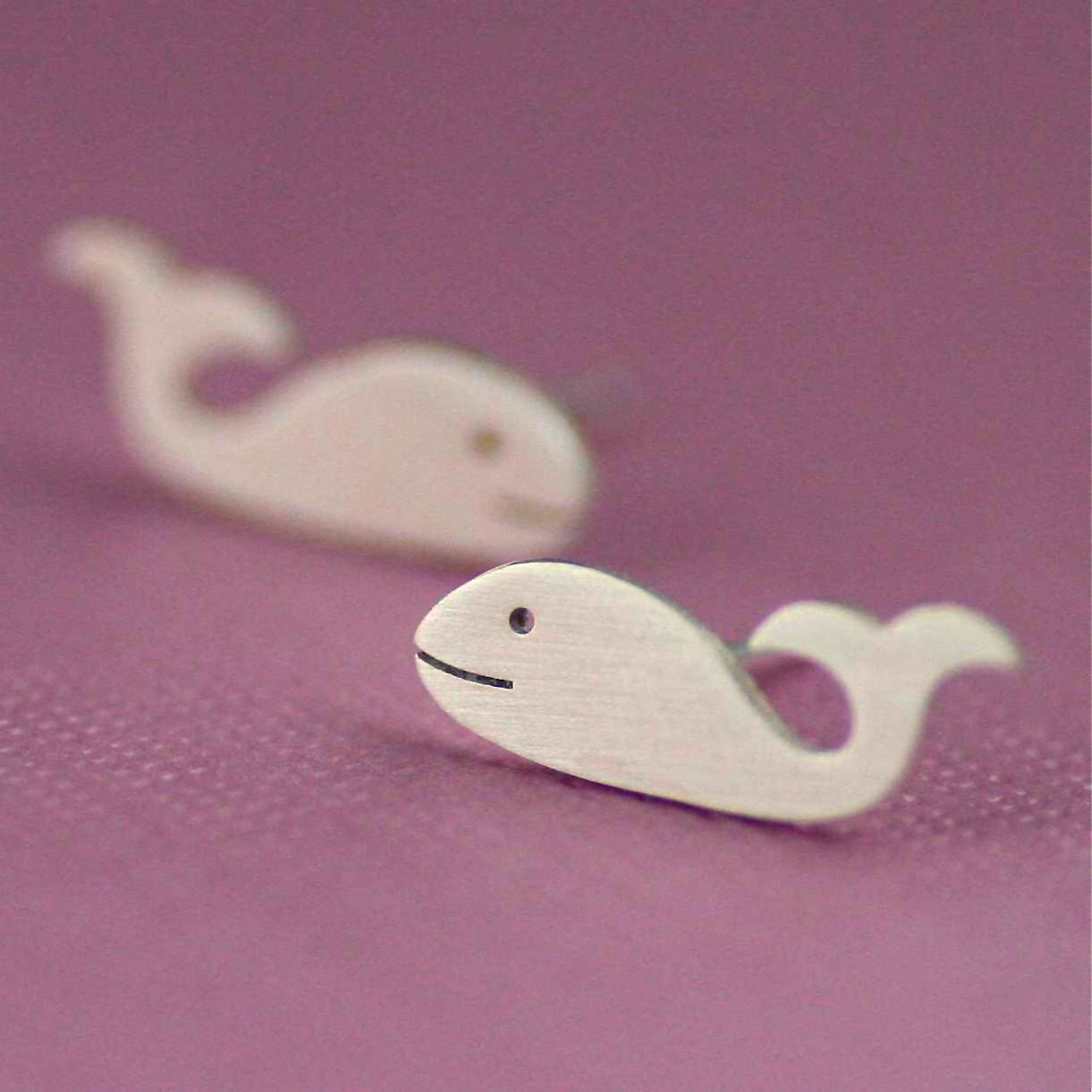 Tiny Happy Little Whale Studs in Silver