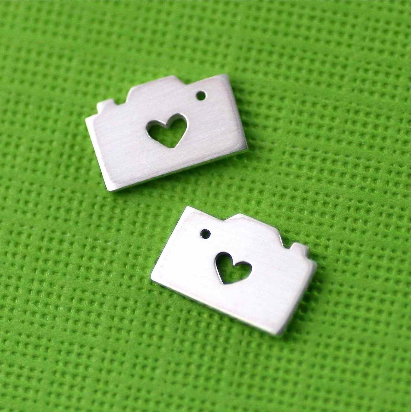 Tiny Camera Love Silhouette Stud Earrings in Silver