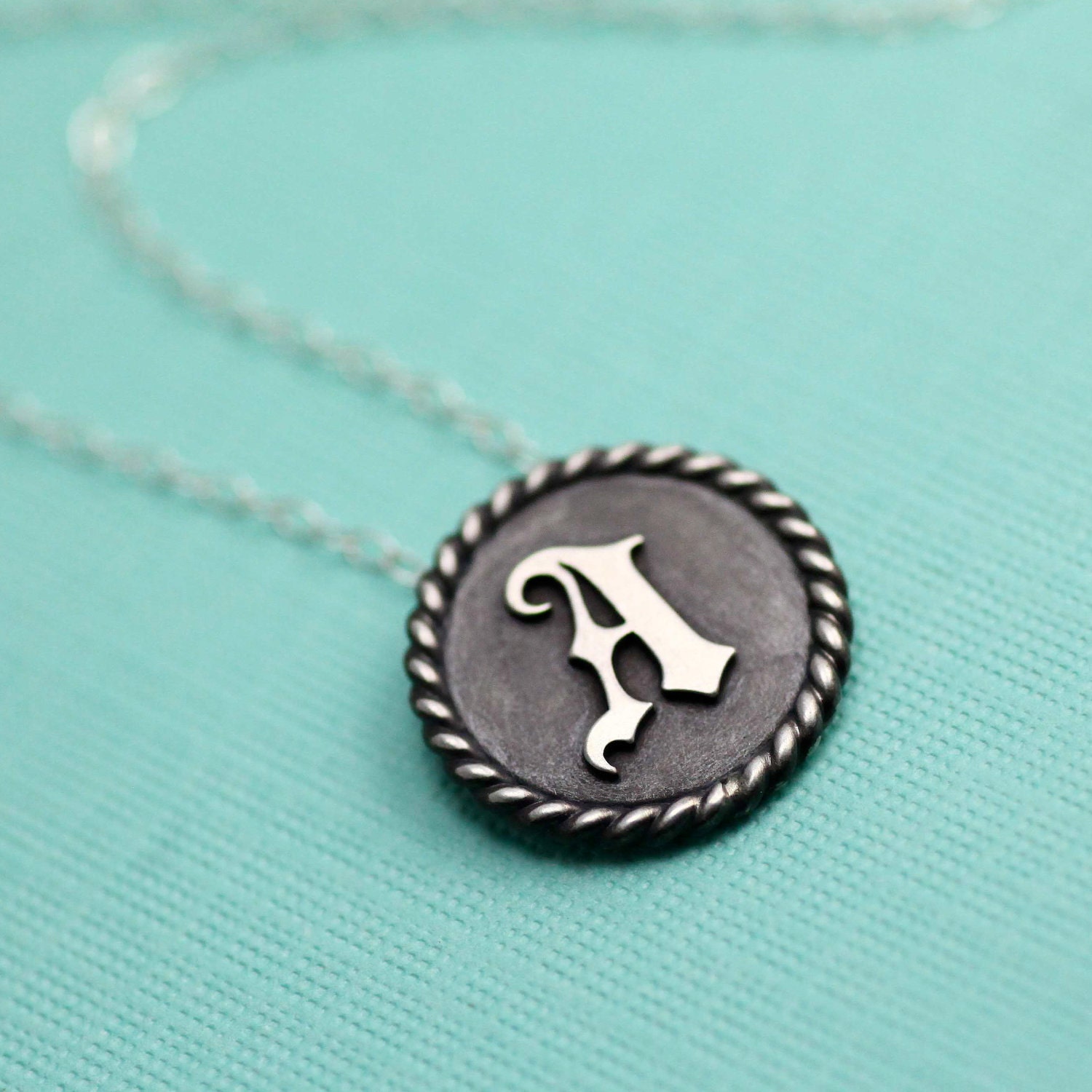 Custom Old World Script Initial Pendants in Silver