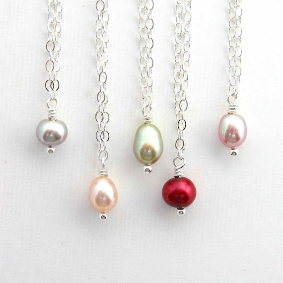 Tiny Pearl Drop Necklace, YOU CHOOSE from 5 Colors