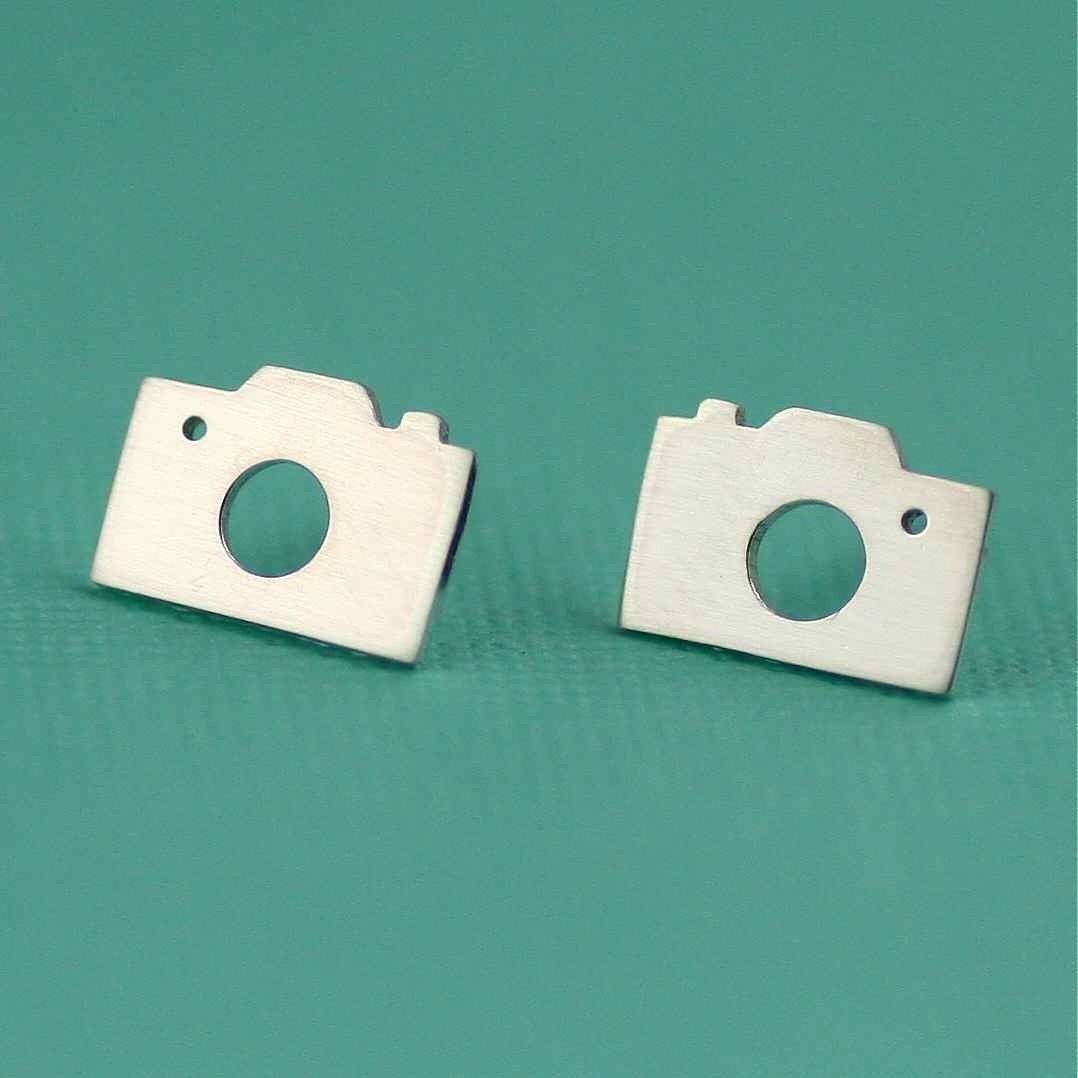 Camera Silhouette Stud Earrings in Silver