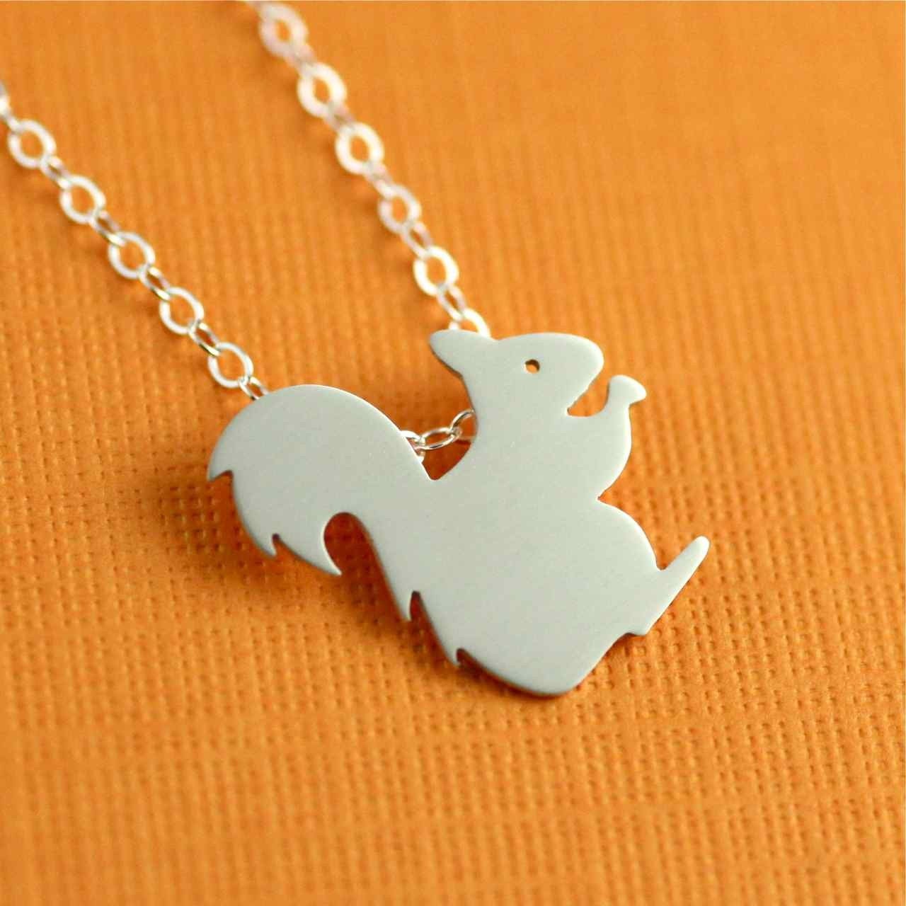 Squeaky Squirrel Silhouette Necklace in Silver
