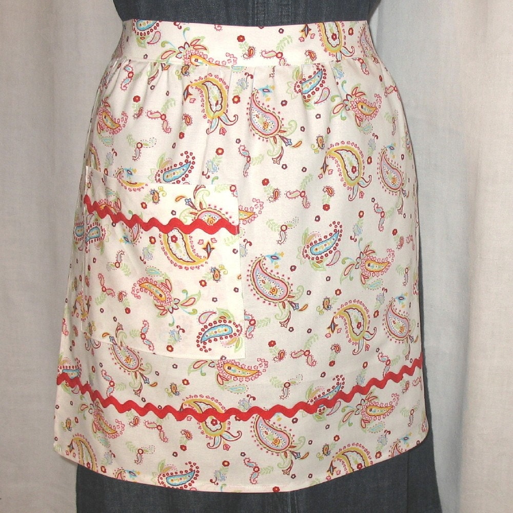 Paisley and Red Rickrack hostess apron