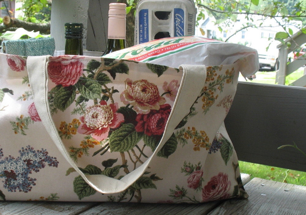 Large floral tote with peonies and lilacs