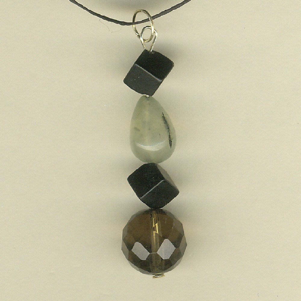 Prehnite and Smoky Quartz drop pendant necklace