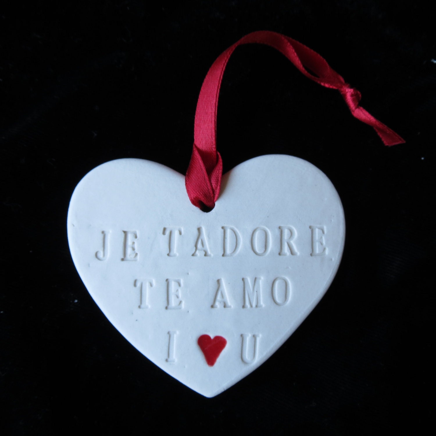 I love you in three languages heart clay tag-Ready to Ship