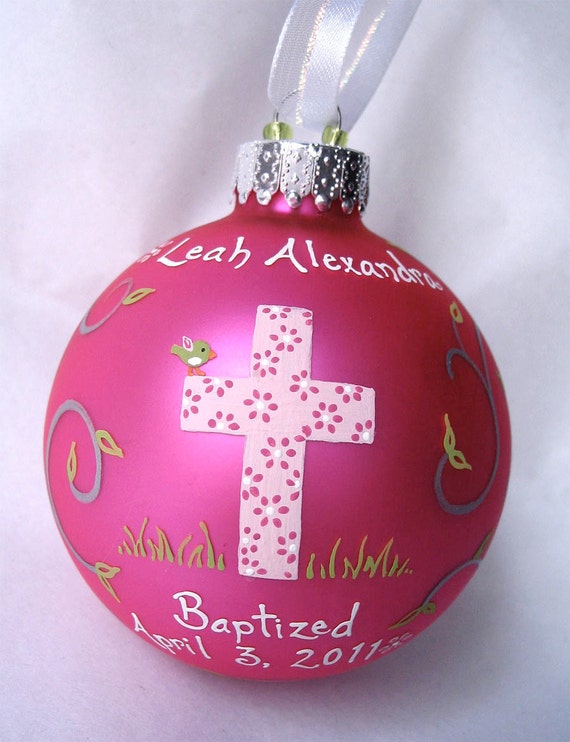 Baptism Ornament Girl Hand Painted And Personalized By Sarei