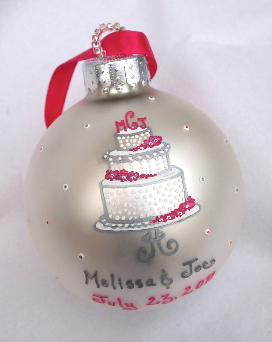 Pink Orchids Wedding Ornament - Hand Painted and Personalized