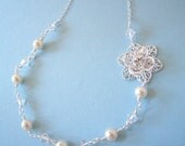 Silver Filigree Lily Crystal Necklace (Ivory)