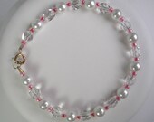 Crystal White Pearl and Pink Beaded Bracelet