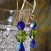 Cobalt Blue Olive Green and Gold Beaded Earrings