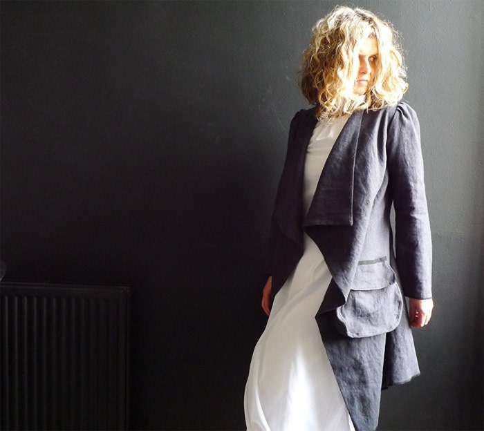 Long Dark Gray Linen Jacket
