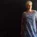 Black/White Flowery Dress with Bateau Neckline and Twisted Hem
