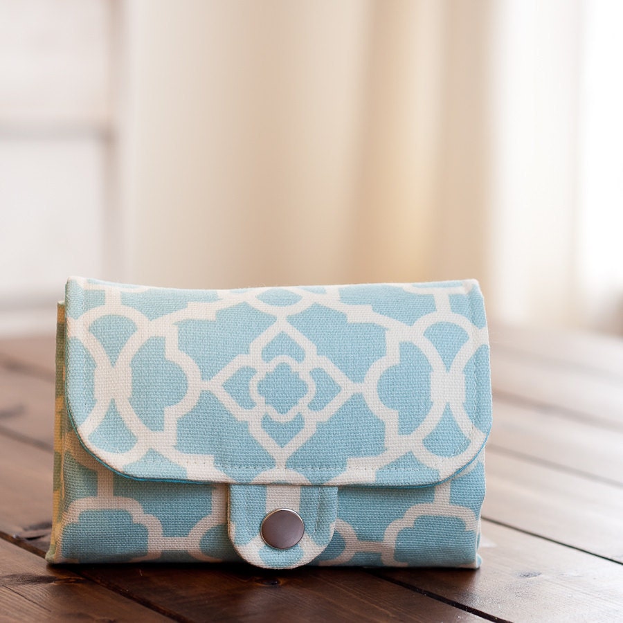 iPhone SmartPhone Accordion Wallet  6 Card Slots  with ID Pocket / Modern Lattice in Pastel Blue Turquoise -- PREORDER