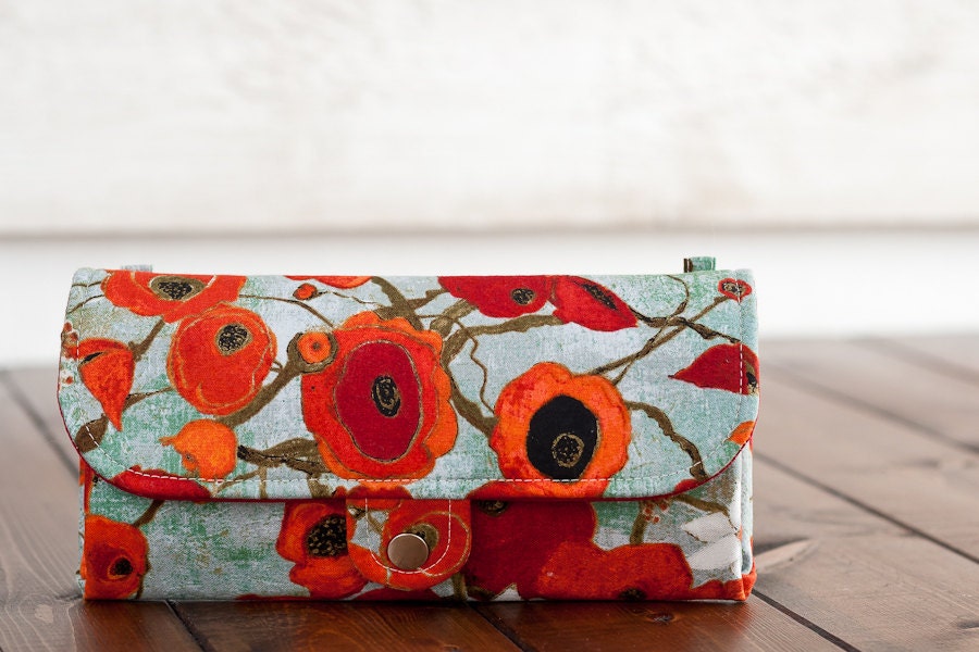 iPhone SmartPhone Clutch Wallet Purse 12 Card Slots with ID Pocket  / Poppy Field in Lipstick -- PREORDER