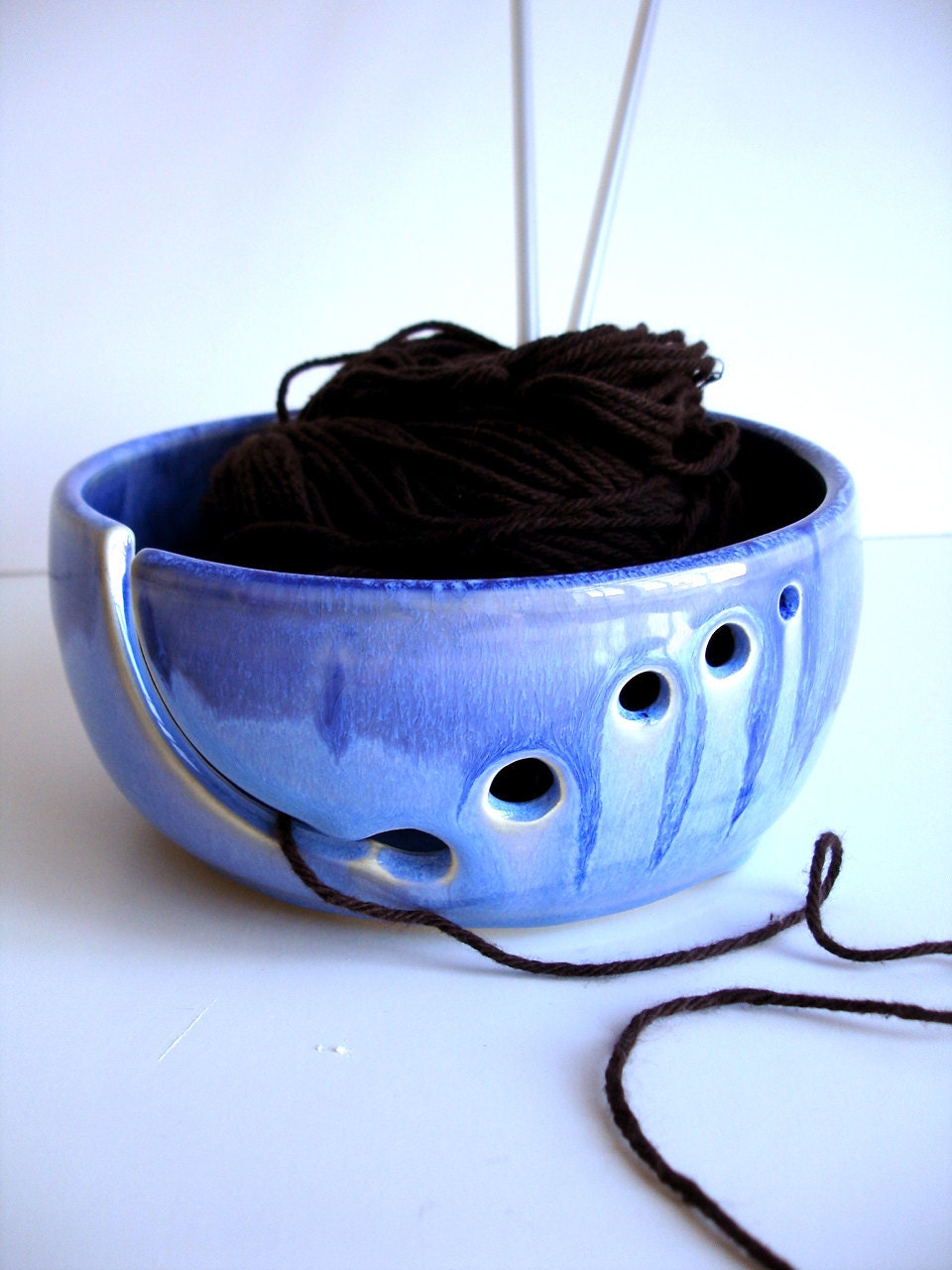 Blue Ceramic Wheel Thrown Yarn Bowl - MADE TO ORDER - NewMoonStudio