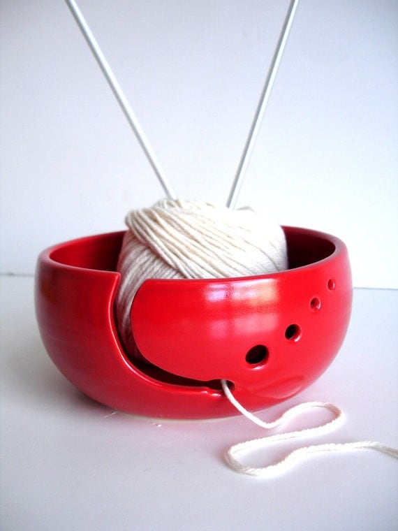 Red Simple Modern Ceramic Wheel Thrown Yarn Bowl - Made to order
