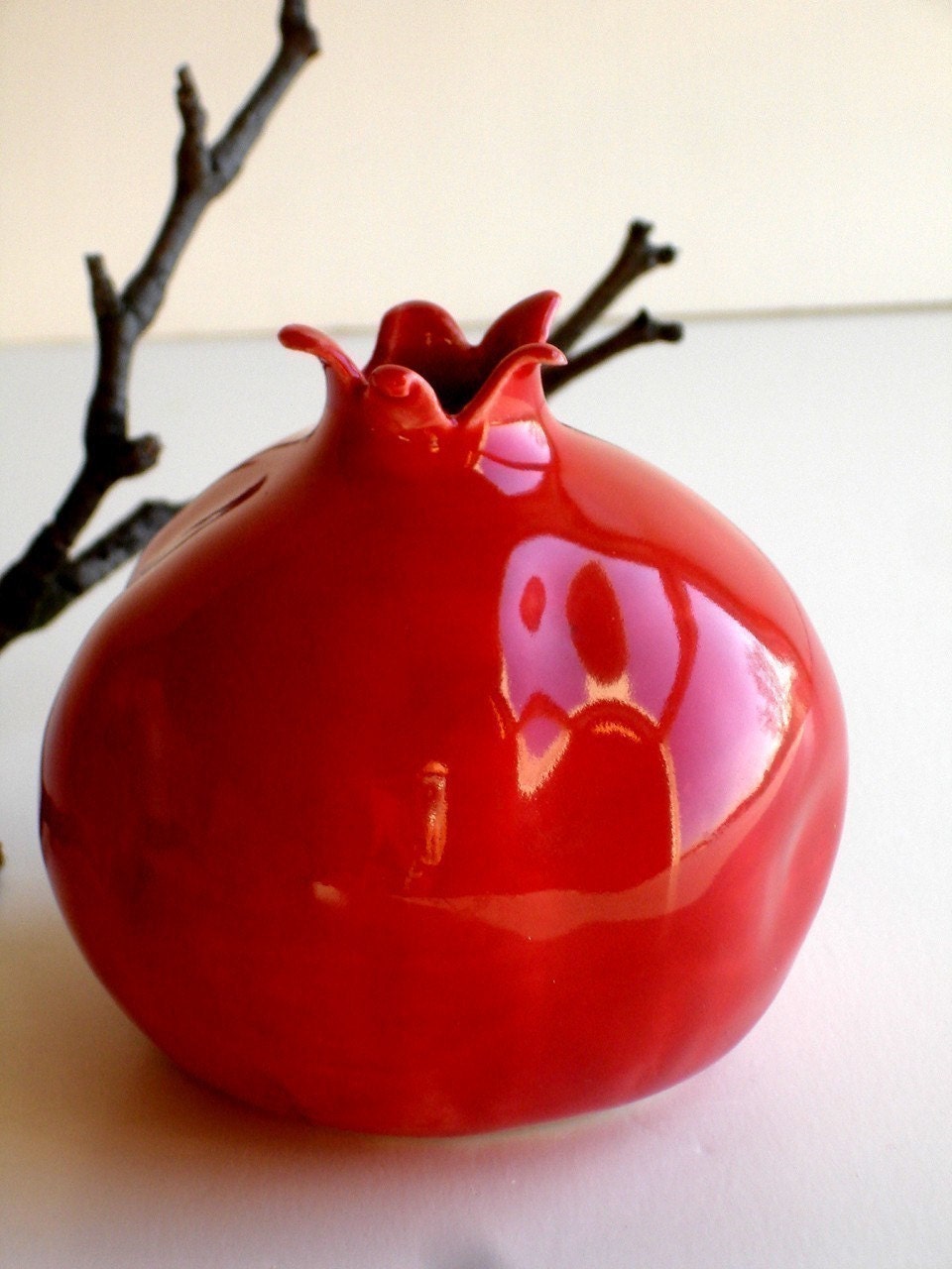 Porcelain Red Pomegranate Vase - IN STOCK
