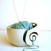 Aqua In White Wheel Thrown Yarn Bowl - MADE TO ORDER