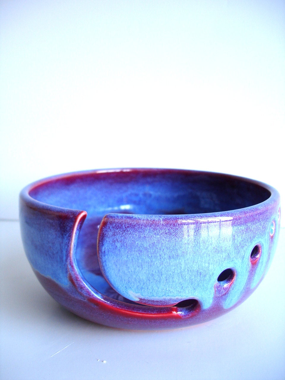 Purple Blue Ceramic Wheel Thrown Yarn Bowl - Made to order