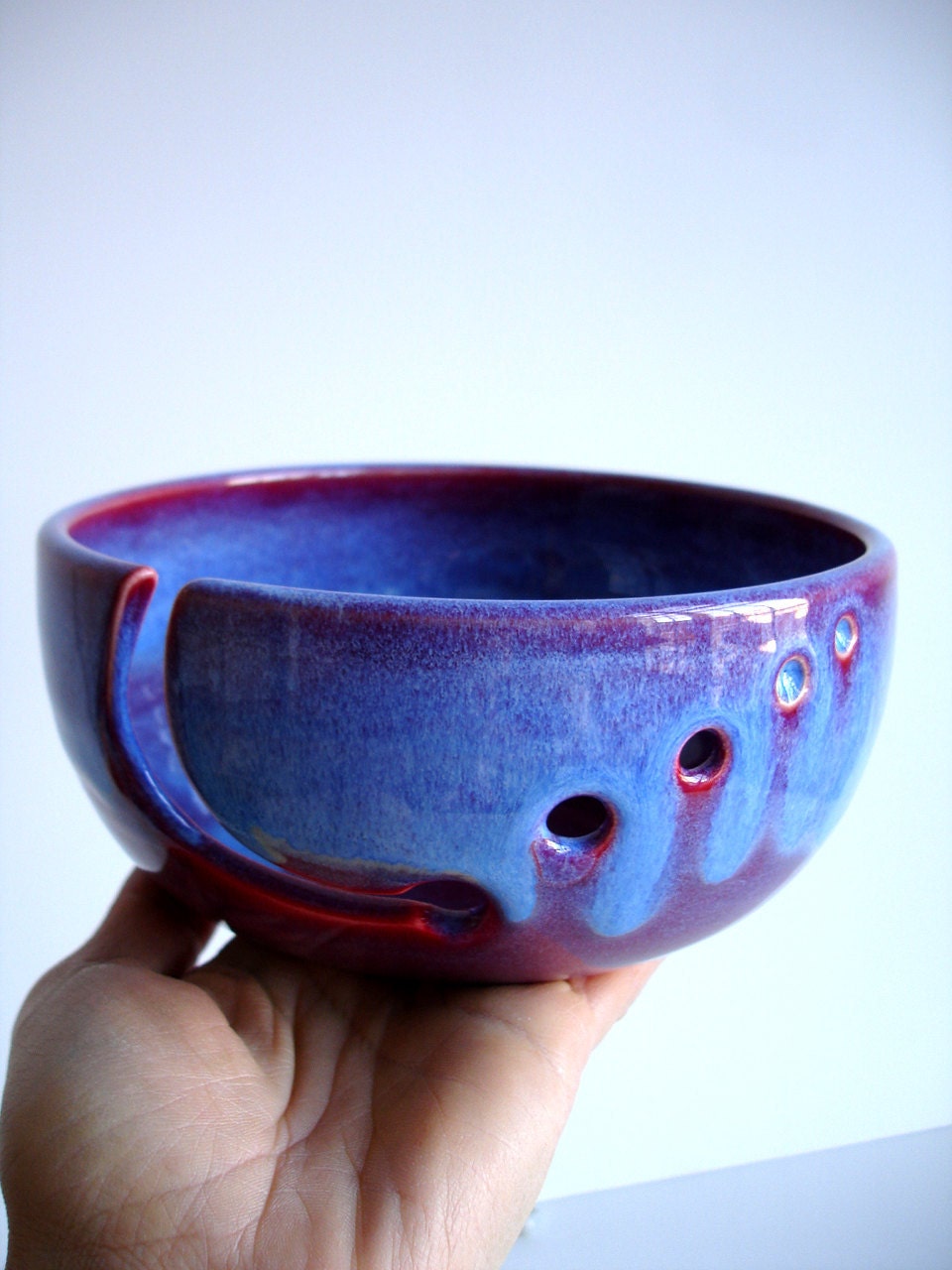 Purple Blue Ceramic Wheel Thrown Yarn Bowl - Made to order