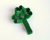 Shamrock Hair Clip St Patrick's Day Ribbon Sculpture