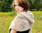 The Hood Poncho Cowl neck shawl Scarf spun wool Natural Sand