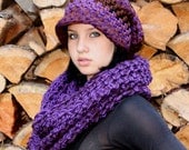 SET AIR Rasta Love Cowl Hood Vegan scarf slouch hat Grape purple eggplant