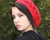 The Lace Slouch boho beret vegan Mori Girl Hat Poppy Red