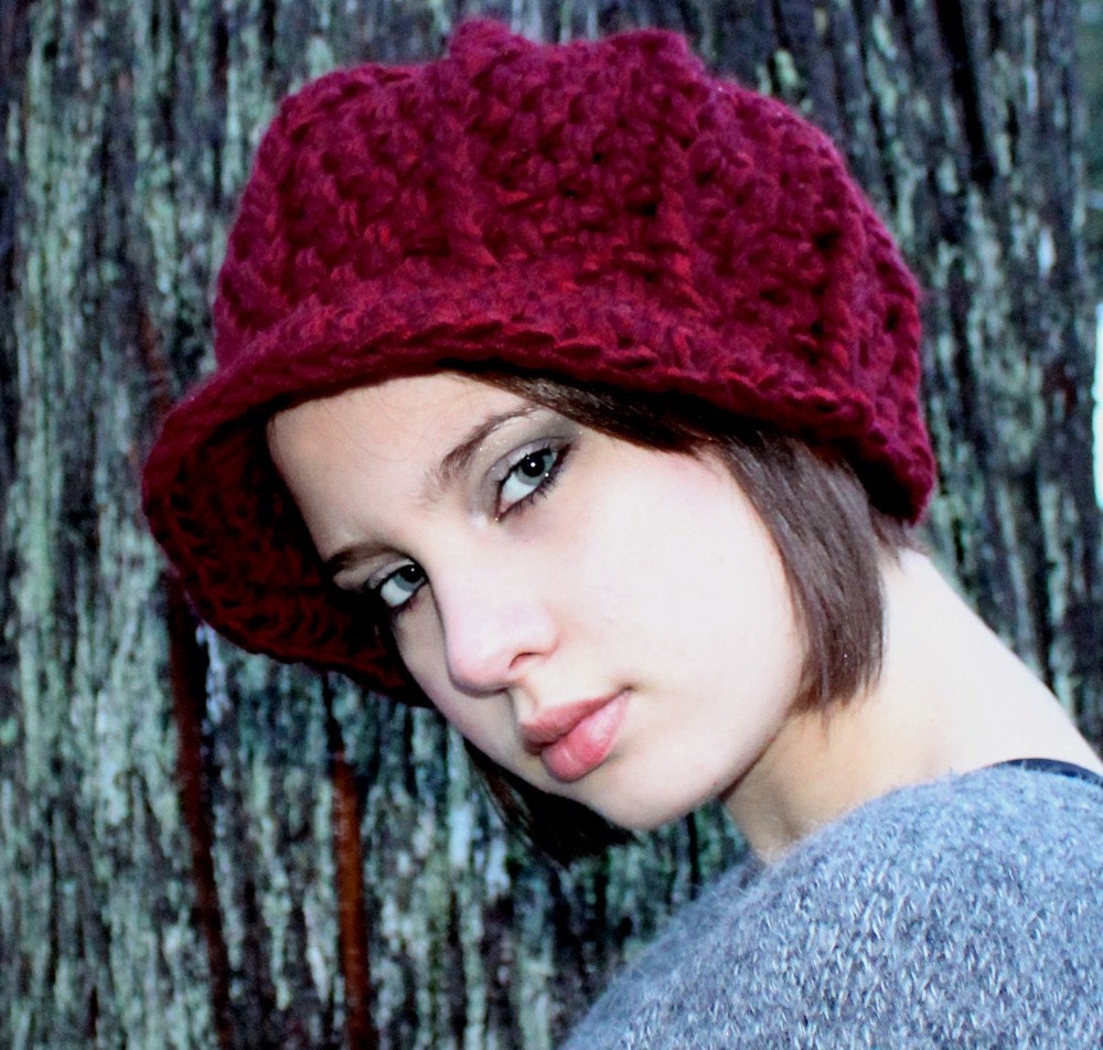 Cloche adult newsboy Hat Cranberry Ruby Red