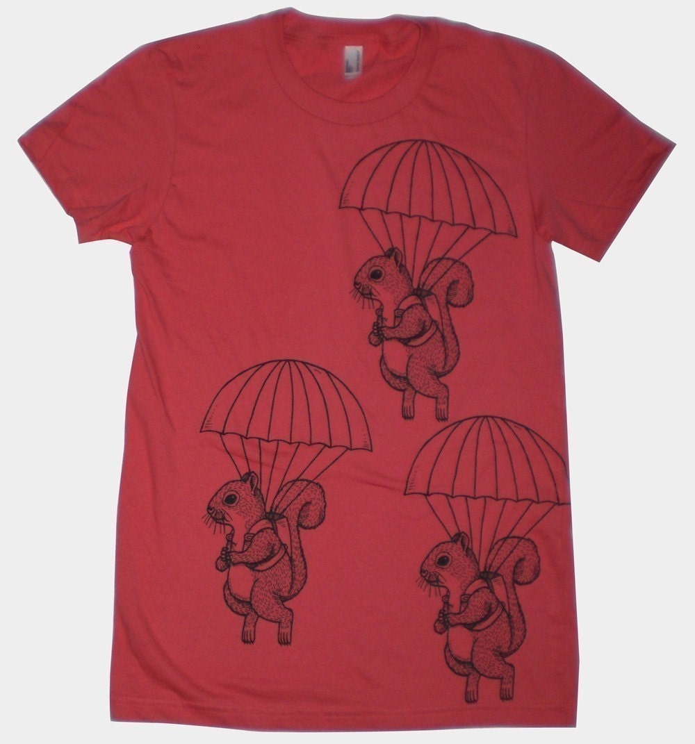 Parachuting Squirrels Womens ORGANIC T-Shirt Small, Medium, Large, XL in 3 colors