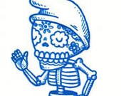 Smurf Calavera Limited Edition Gocco Screenprint ACEO