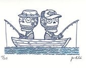 Fishing Calaveras Limited Edition Gocco Screenprint