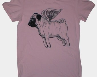 Flying Pug Womens T-Shirt Small, Medium, Large, XL in 9 Colors