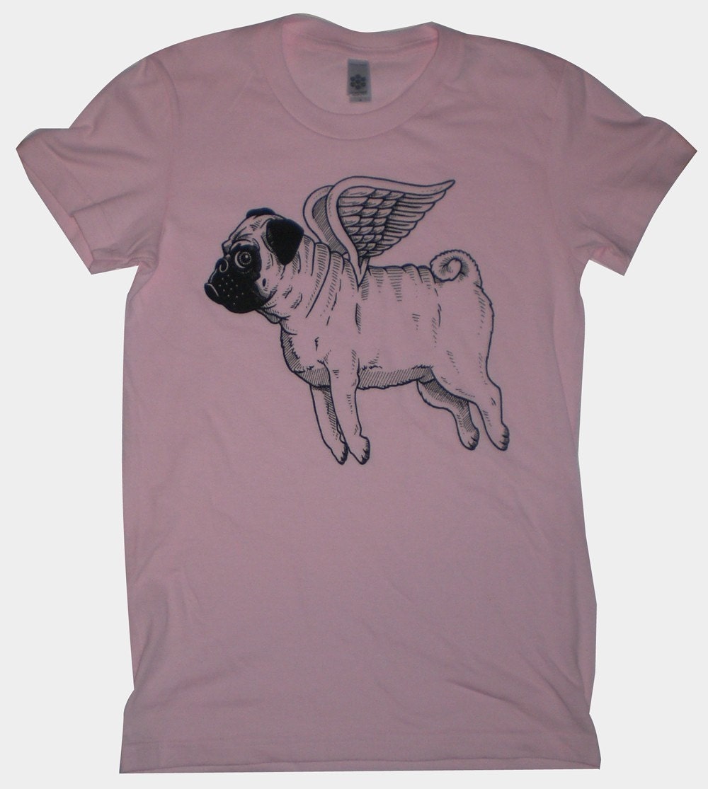 Flying Pug Womens T-Shirt Small, Medium, Large, XL in 9 Colors