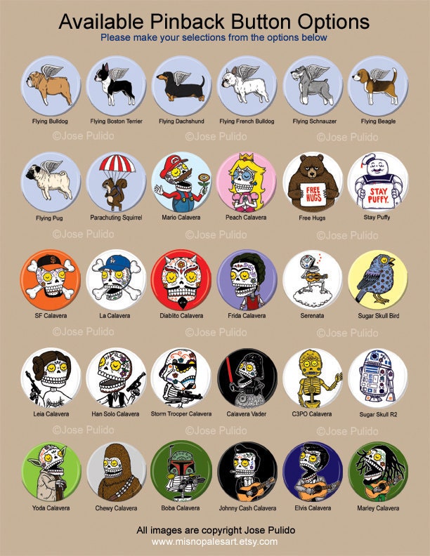 1 Pinback Button of your Choice from Mis Nopales Art