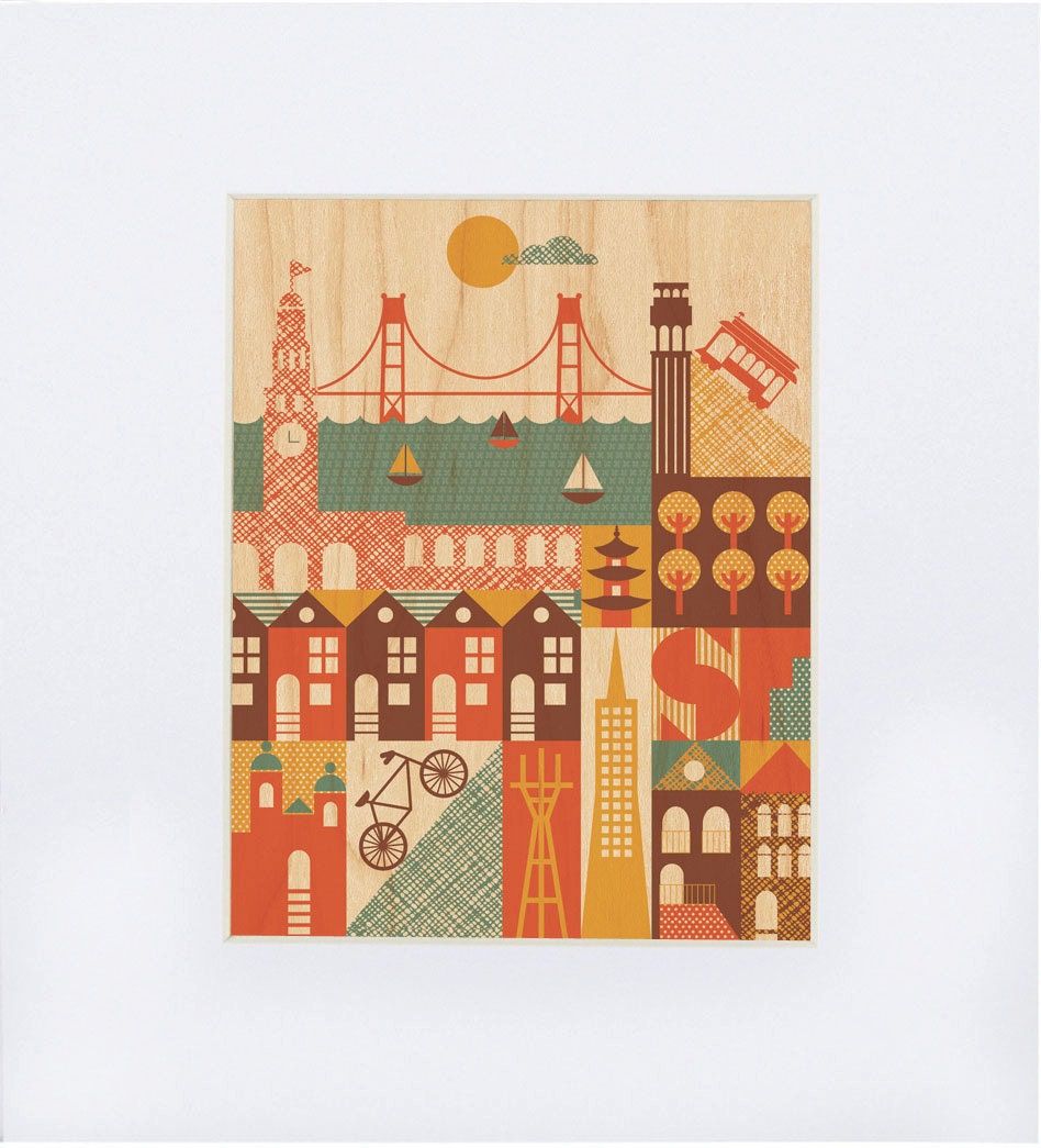 UNFRAMED 8x10 San Francisco city Print on Wood