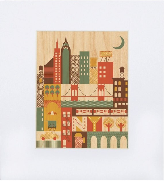 UNFRAMED New York Print on Wood - 8x10