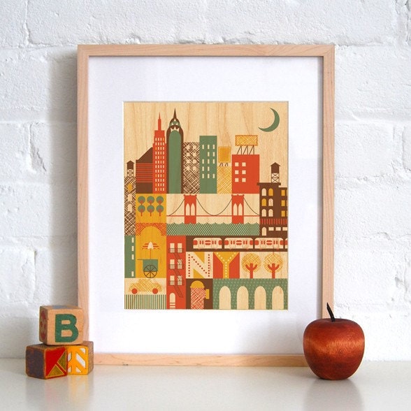 UNFRAMED New York Print on Wood - 8x10