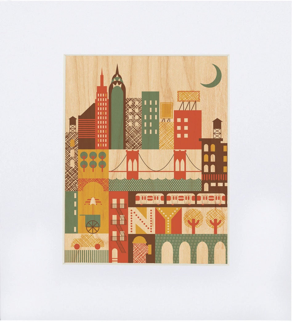 UNFRAMED New York Print on Wood - 8x10