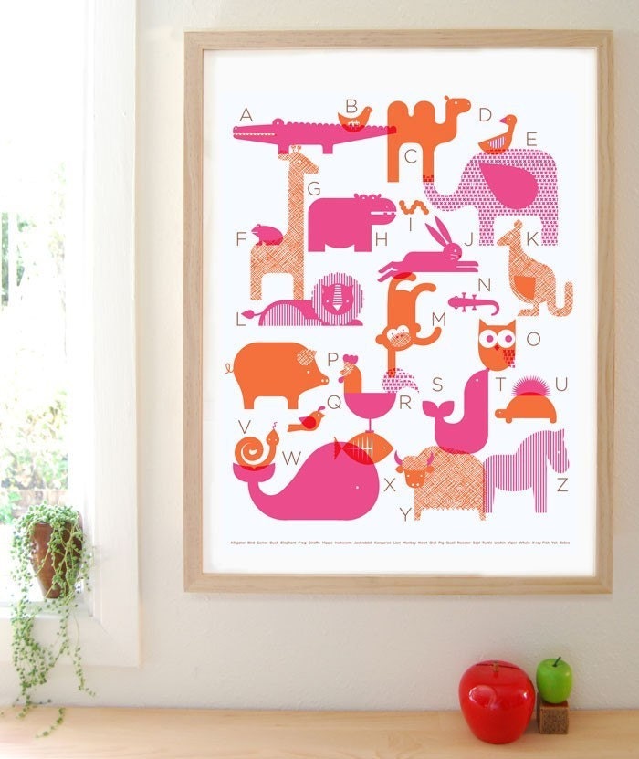 UNFRAMED Animal Alphabet Silkscreen Poster - PINK