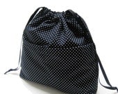 D2 Mod Black Dots - CharcoChino '08 Japanese KINCHAKU drawstring - handbag organizer purse insert \/ Lunch Bag TESAGE by Yukiko Sato New York