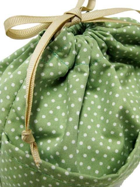 D1 Leaf Dots   -  Green Polka Dots Printed Cotton Purse Insert / Lunch Bag TESAGE by Yukiko Sato New York