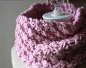 Hand Knit Cowl Shoulder Warmer / Cherry Blossom Blush Pink / Chunky Oversized Textured Asterisque